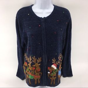 Tiara international zip up Christmas sweater